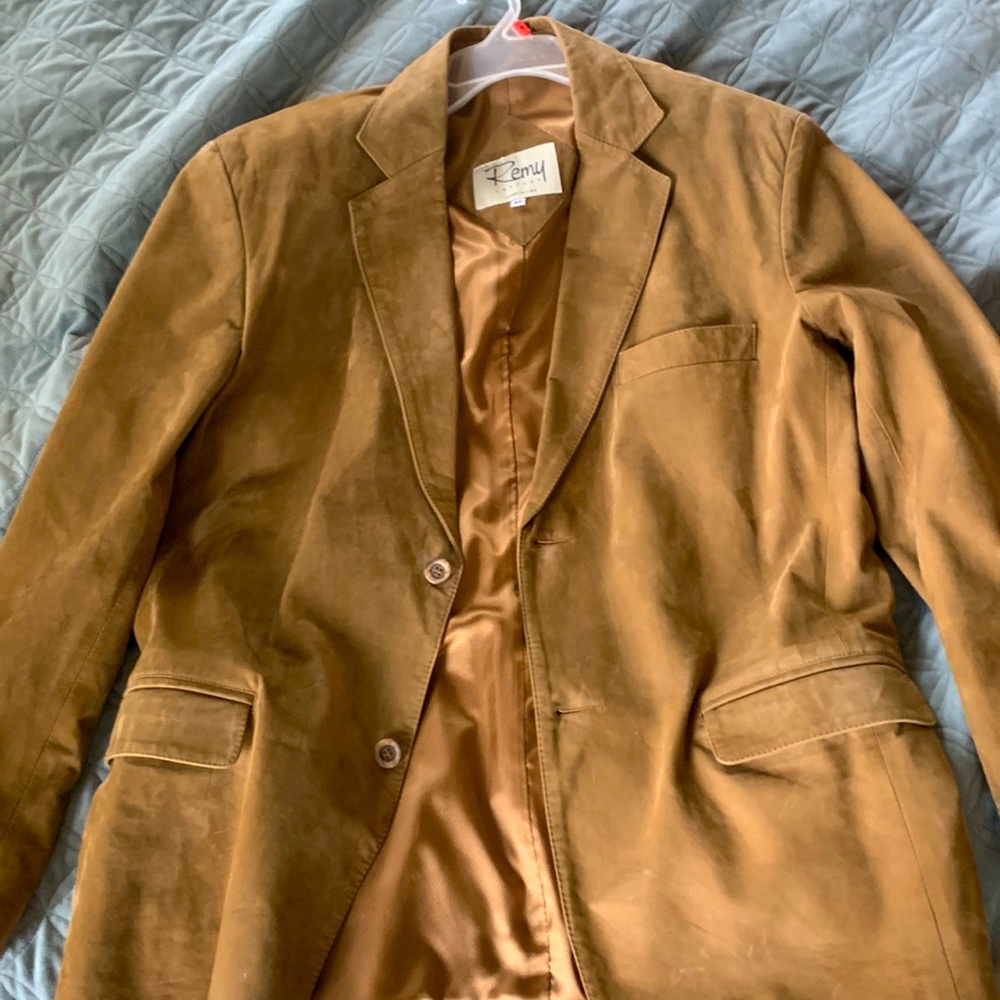 Mens Tan Remy leather suit jacket